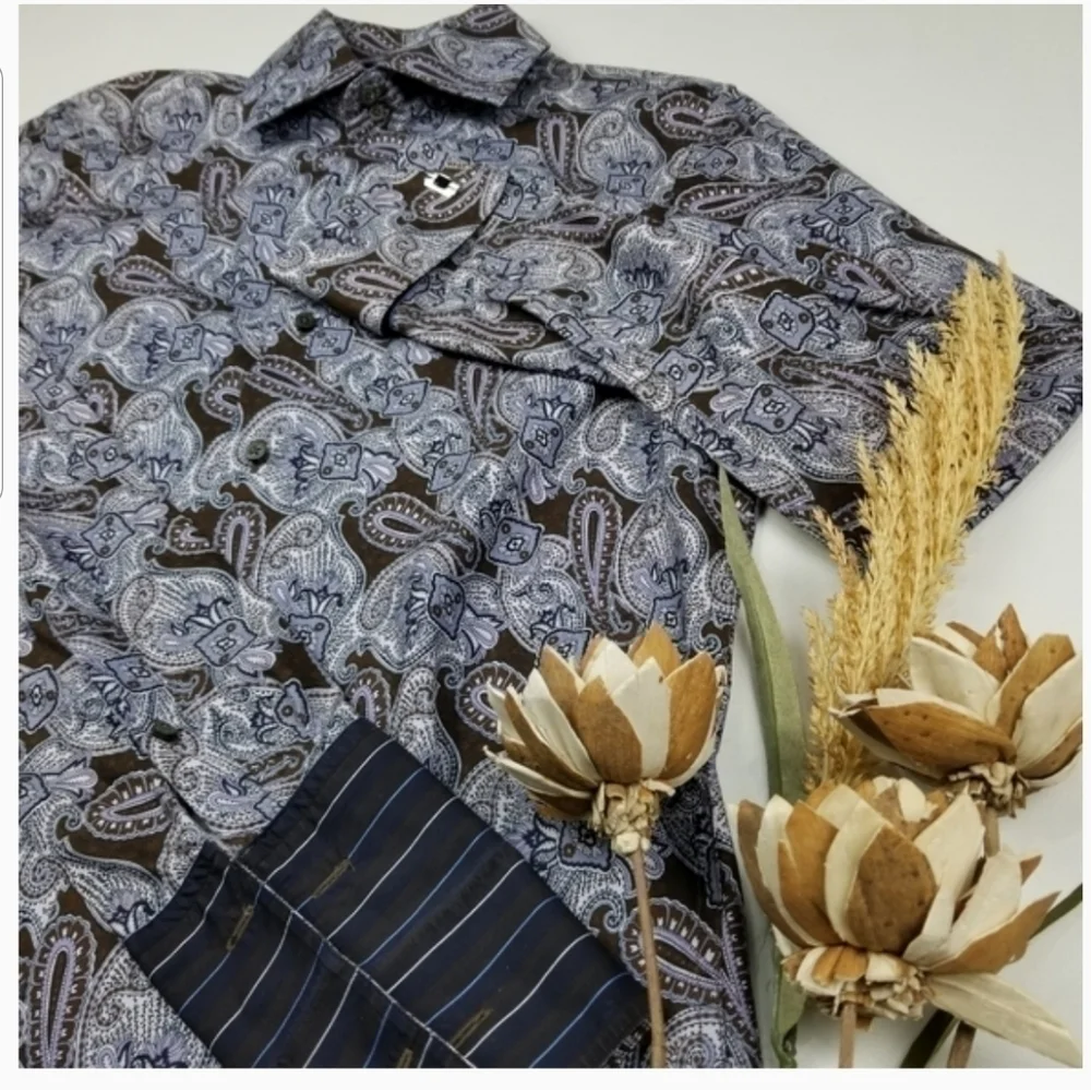 NEW Banana Republic Men's Cuffed Purple Brown Paisley Shirt S
